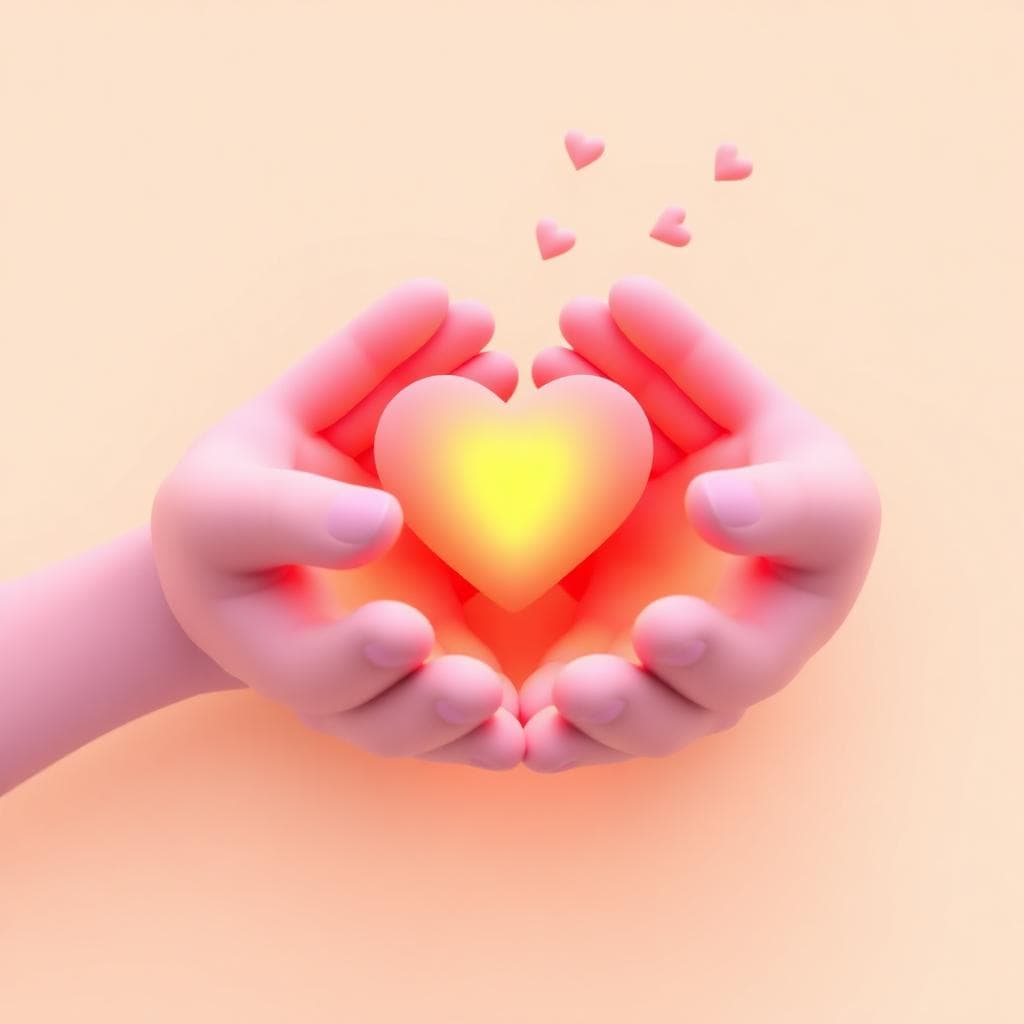 Two hands gently protecting a glowing heart