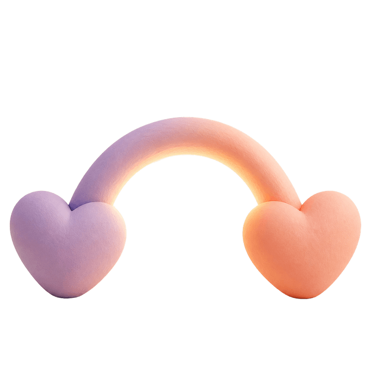 Two hearts connected by a soft bridge